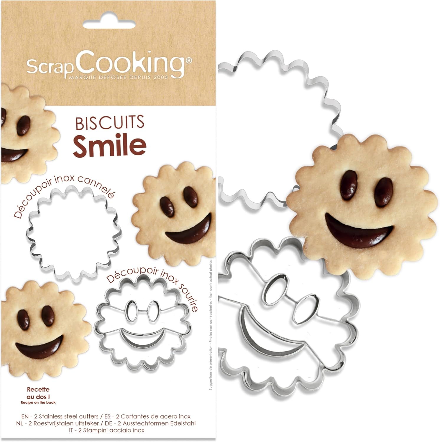 Kit ScrapCooking de deux découpoirs Smile en inox pour biscuits