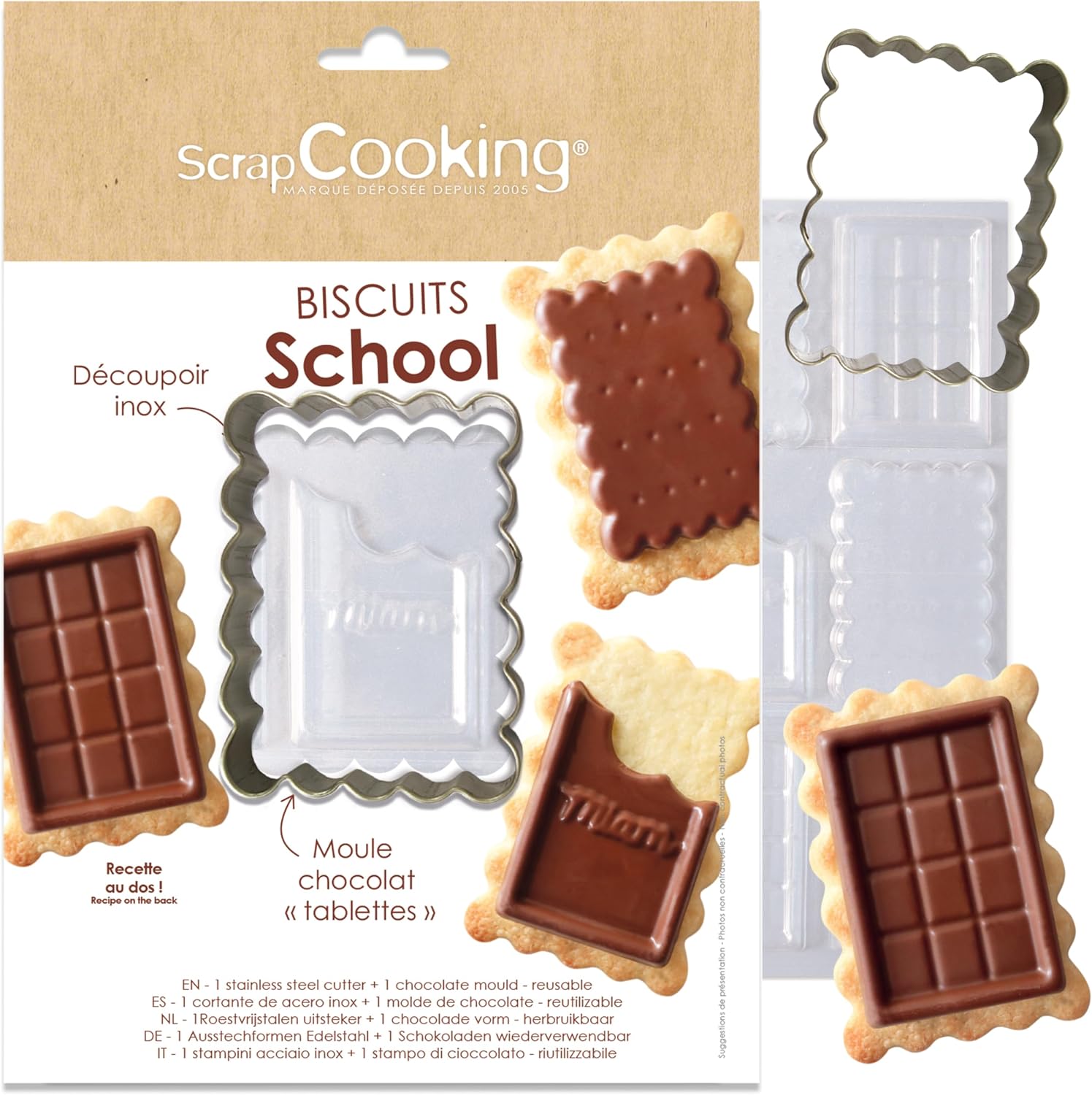 Kit ScrapCooking Biscuits School avec découpoir en inox et moule à chocolat