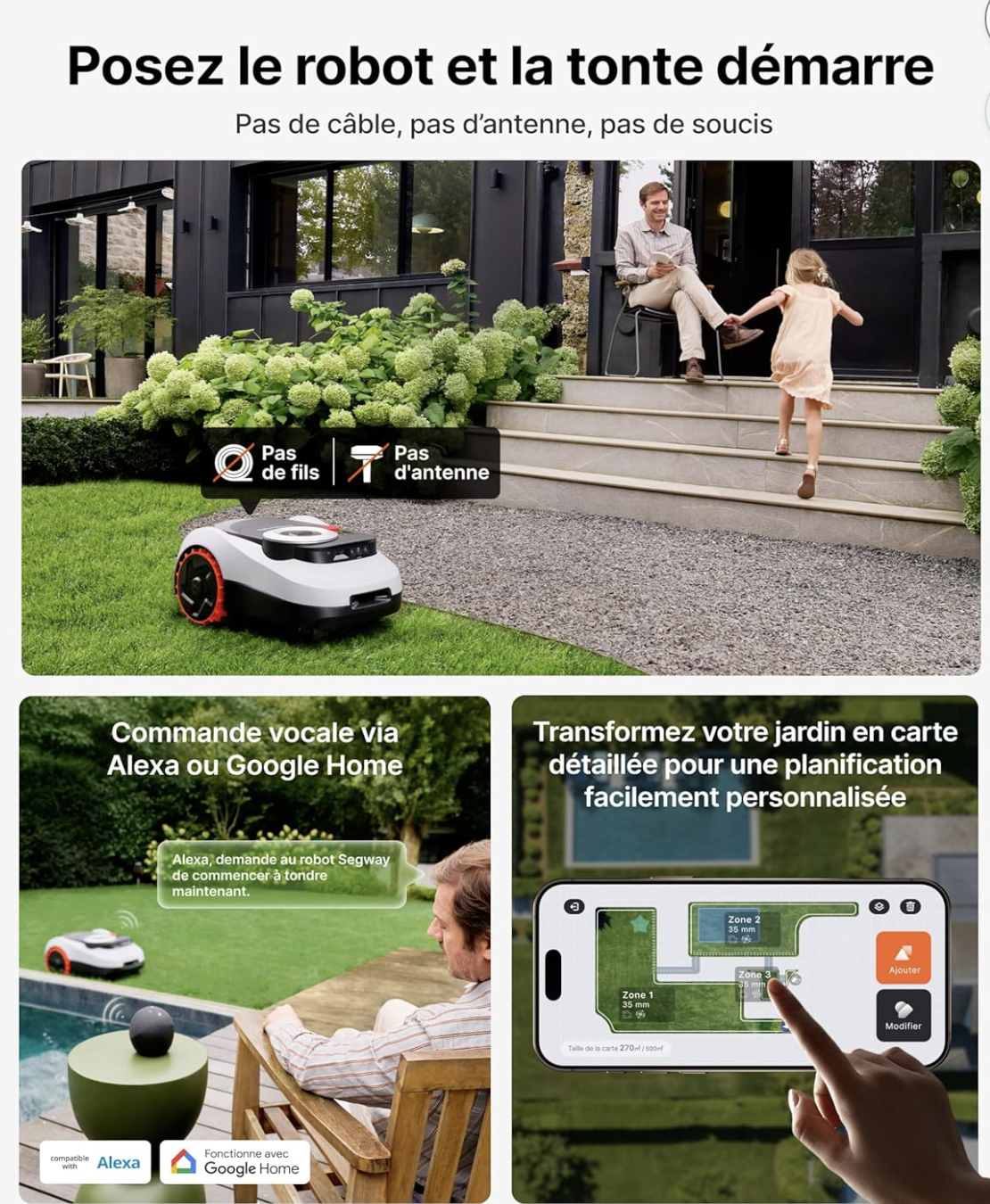 Segway Navimow posez et la tonte demarre sans cable sans antenne