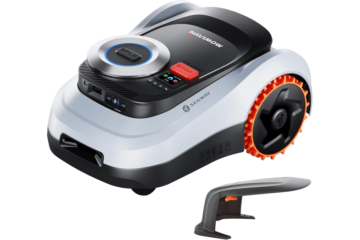 Robot tondeuse Segway Navimow i215 LiDAR Vision garage inclus roues tout-terrain pentes 45 pourcent sans fil sans antenne cartographie auto 1500 m2