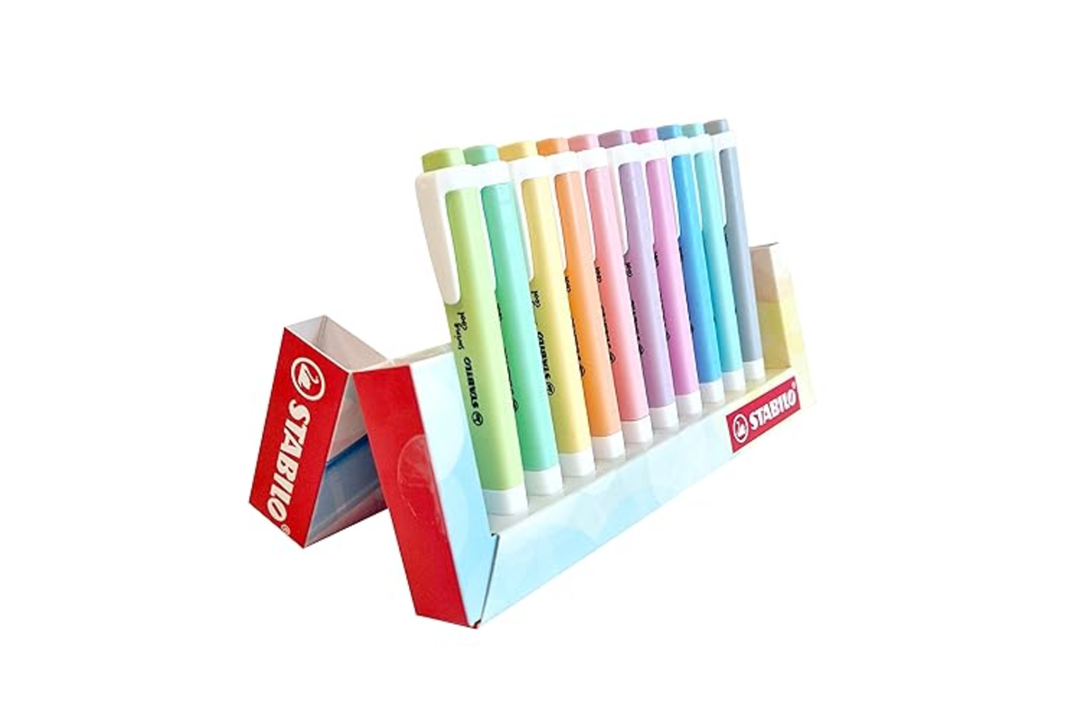 Lot de 10 surligneurs STABILO swing cool Pastel dans leur présentoir, coloris pastel assortis