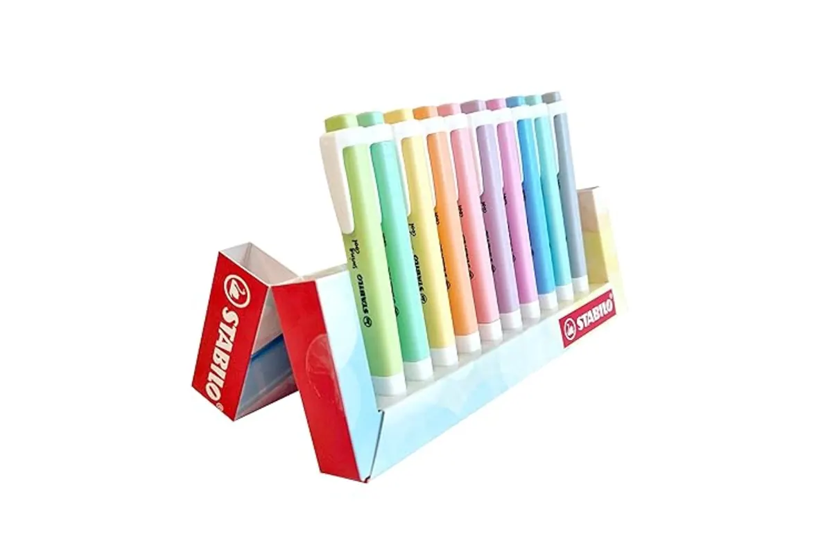 Lot de 10 surligneurs STABILO swing cool Pastel dans leur présentoir, coloris pastel assortis