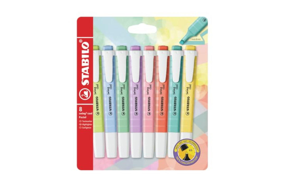 Pochette de 8 surligneurs STABILO swing cool Pastel coloris assortis