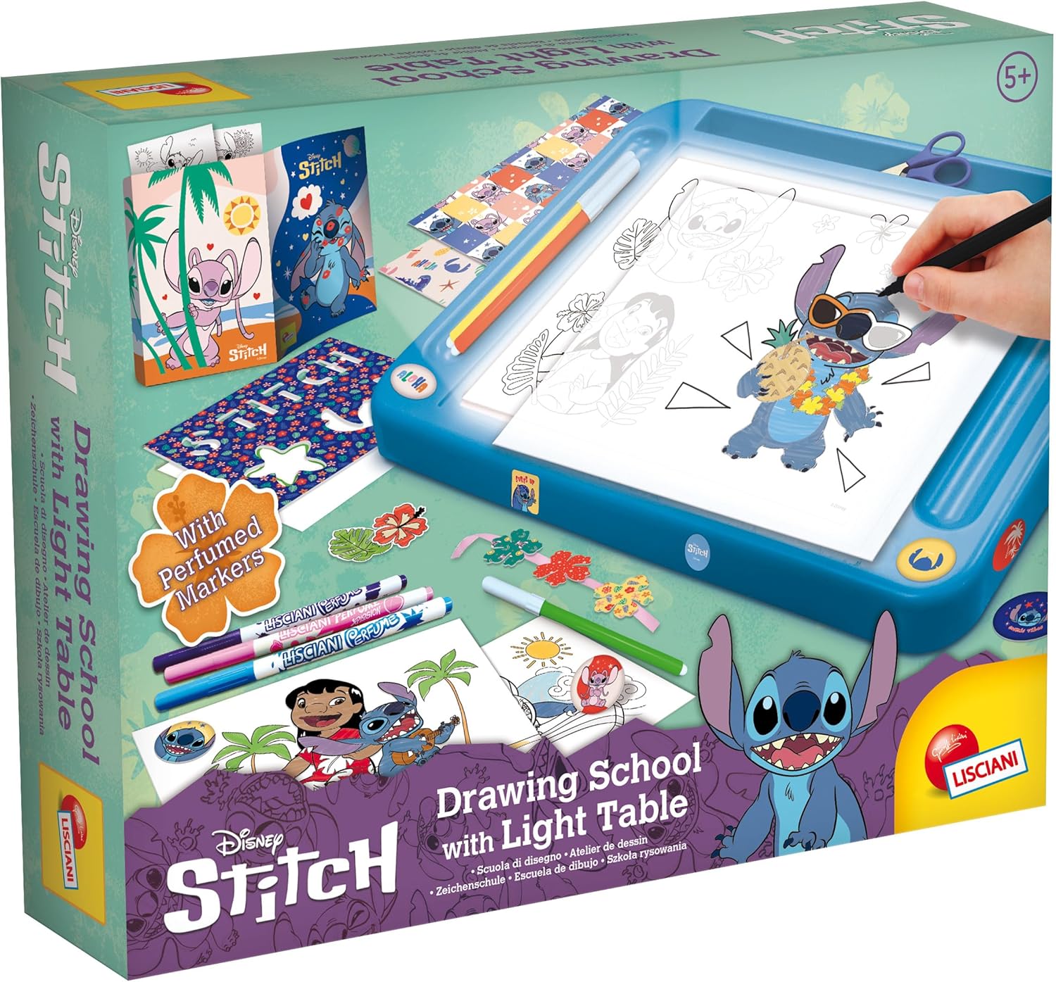 École de dessin Stitch Lisciani avec table lumineuse et accessoires