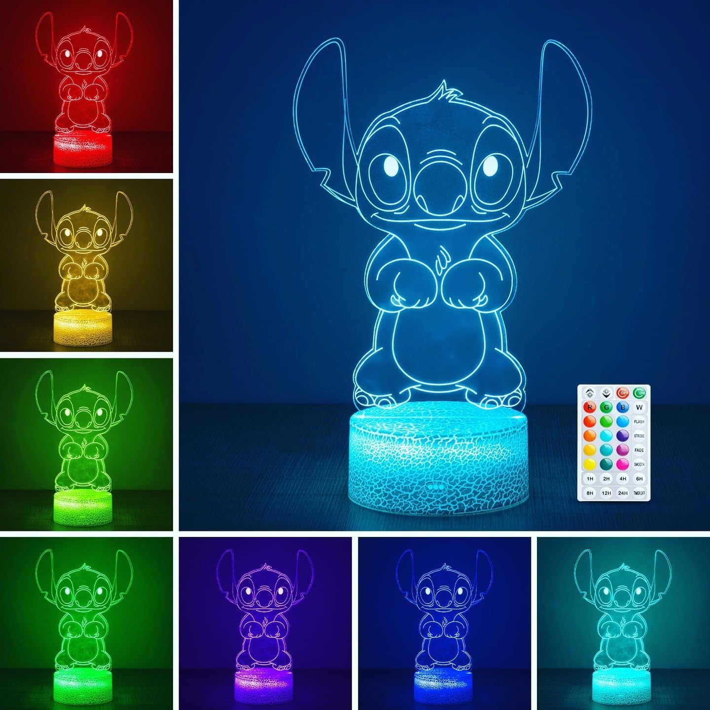 Veilleuse LED Stitch avec télécommande et seize couleurs