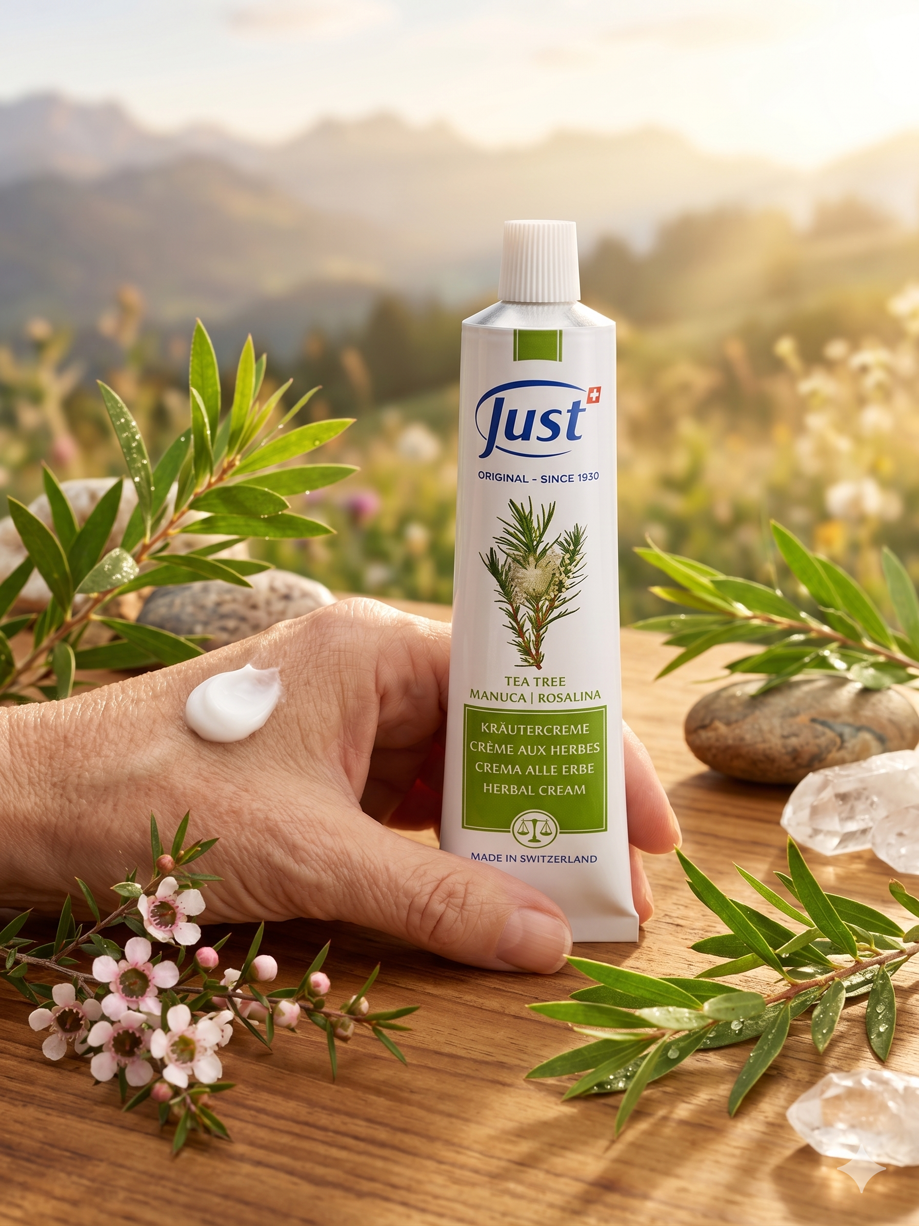 Crème Tea Tree JUST application sur la peau