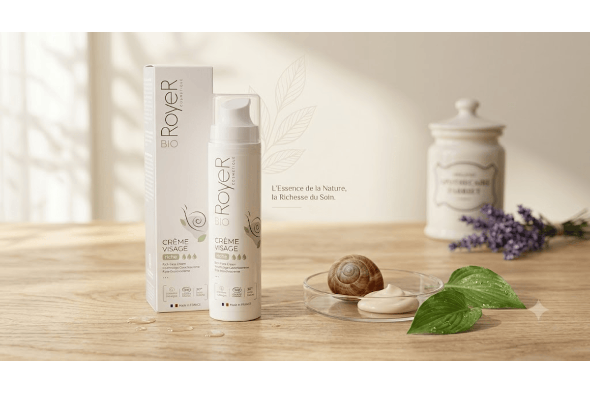 RoyeR Cosmétique crème bave d'escargot bio texture pot anti-âge peaux matures soin du soir