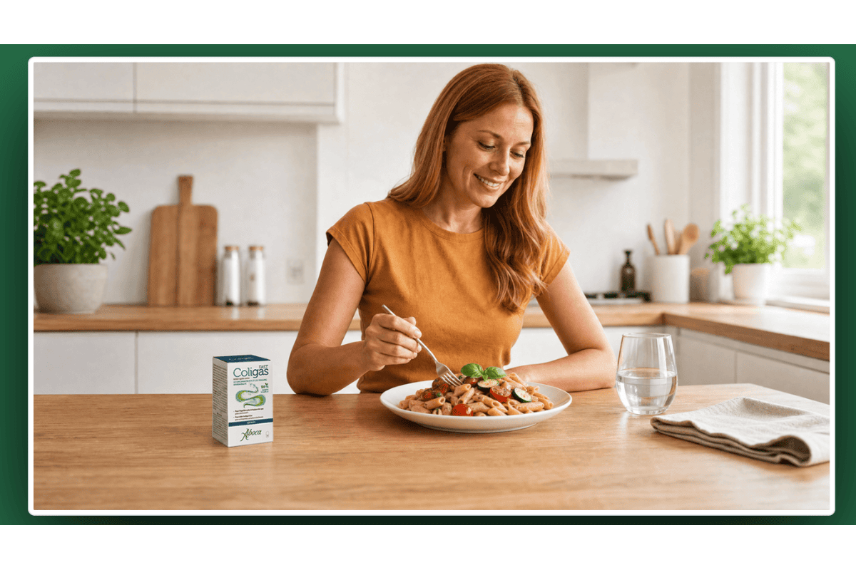 Test gratuit Aboca ColiGas Fast complément alimentaire gélules 100 pourcent naturelles ballonnements digestion coriandre gingembre cumin chicorée fenouil boîte 30 gélules 500 mg femme cuisine pâtes juillet août 2026