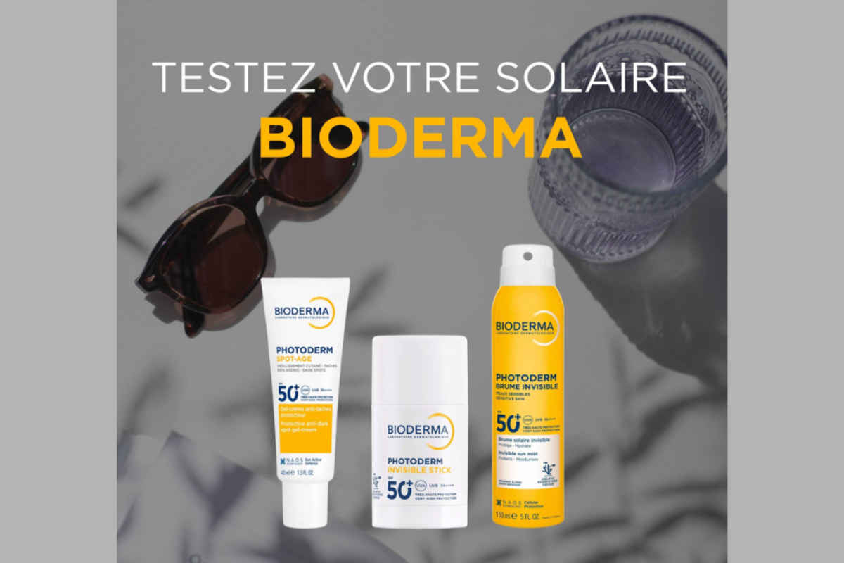 Test gratuit Bioderma Photoderm gamme solaire SPF50 stick brume fluide spot-age pediatrics 500 testeurs mai 2026