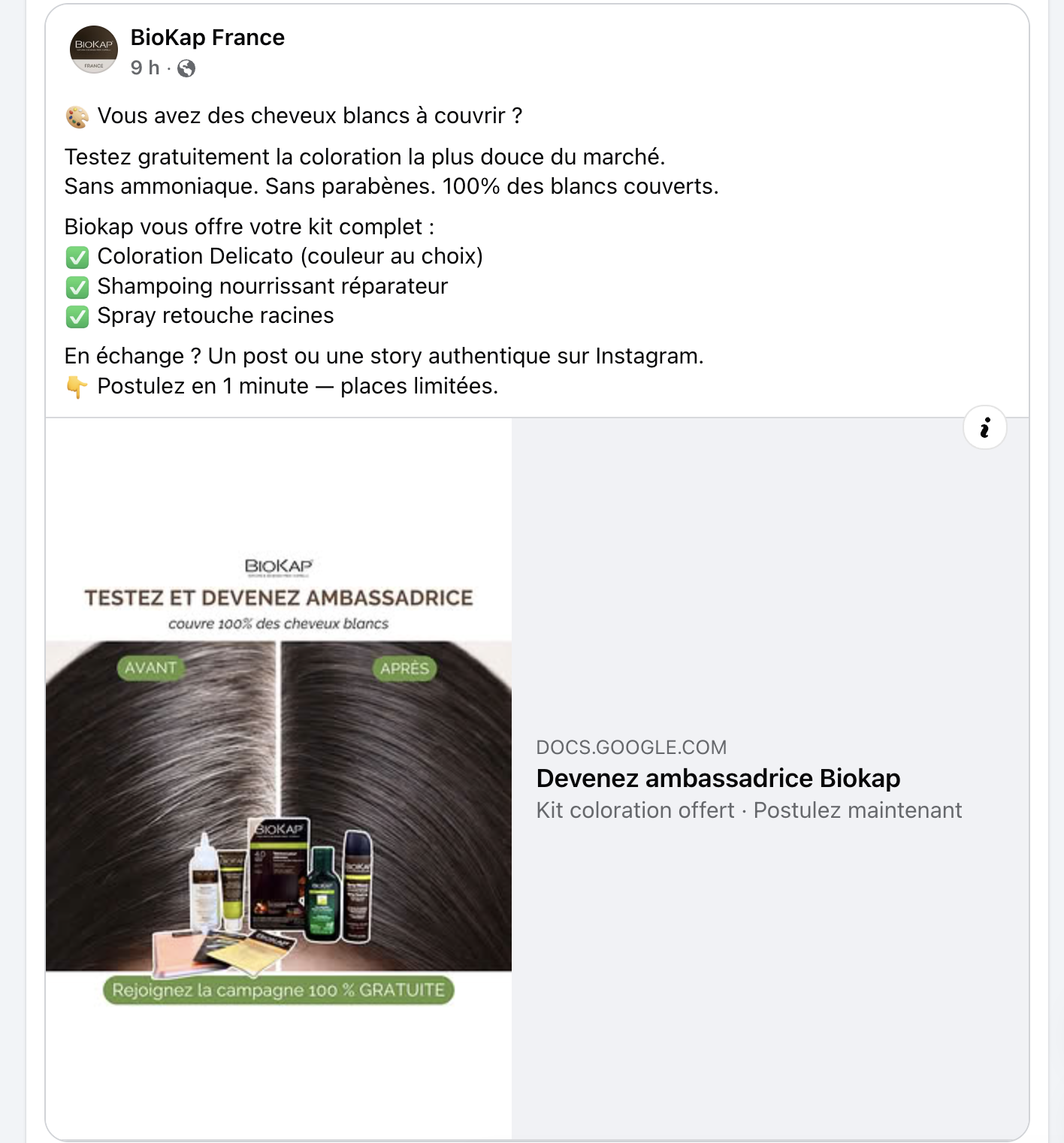 BioKap campagne ambassadrice testez et devenez ambassadrice kit coloration offert