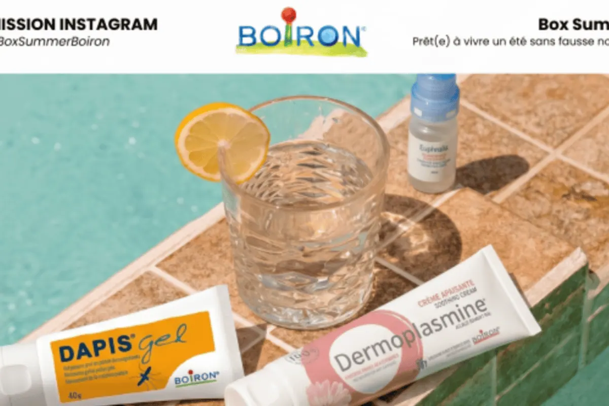 Test gratuit Boiron Summer Box trousse secours été 2026 Euphralia Yeux Rouges Dapis gel démangeaisons crème apaisante Dermoplasmine programme ambassadeur Belgique juillet 2026