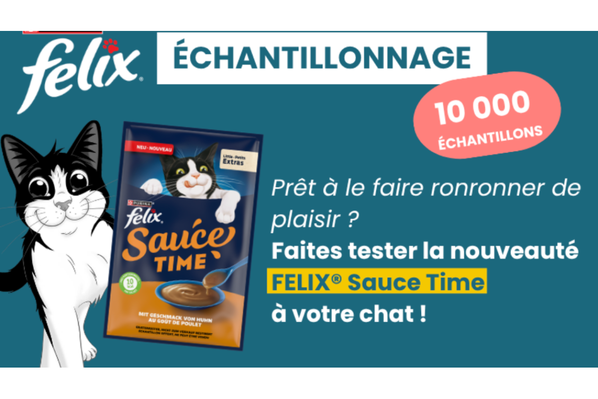 Echantillonnage gratuit FELIX Sauce Time chat 10000 echantillons Wamiz 2 sachets poulet mai 2026