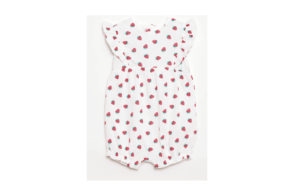 Test gratuit Kiabi Community salopette short bébé sergé imprimé fraises beige dernière pièce candidatures juin 2026