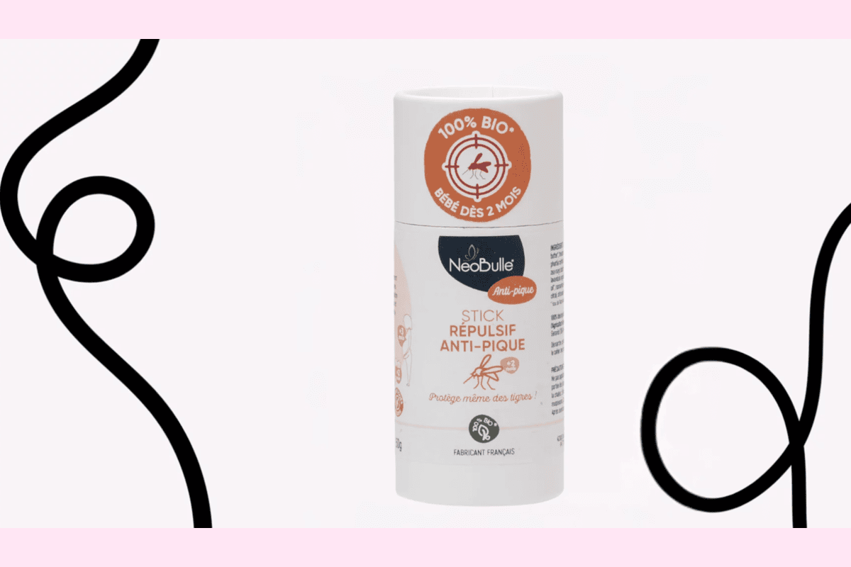 Test gratuit Néobulle Stick Répulsif Anti-Pique 100% BIO bébé dès 2 mois Made in France 50g carton recyclable géranium eucalyptus citronné