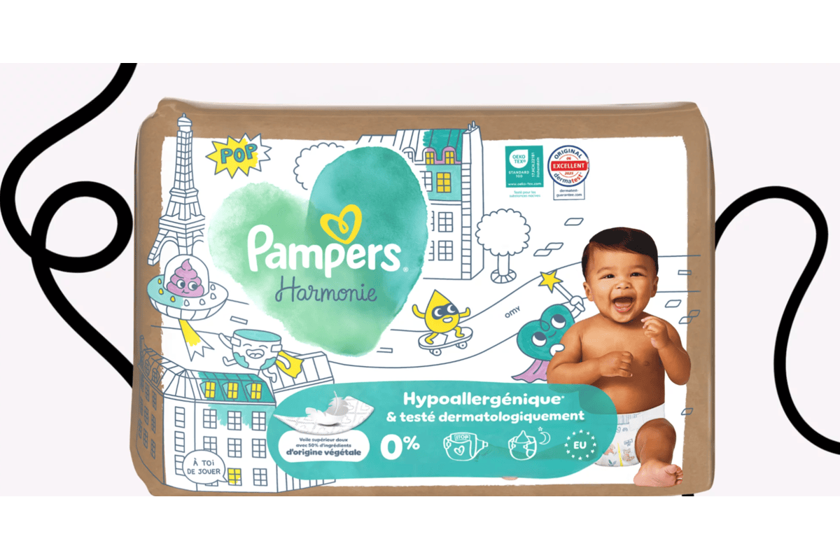 Test gratuit couches Pampers Harmonie x OMY édition limitée emballage à colorier hypoallergénique 0 % parfum
