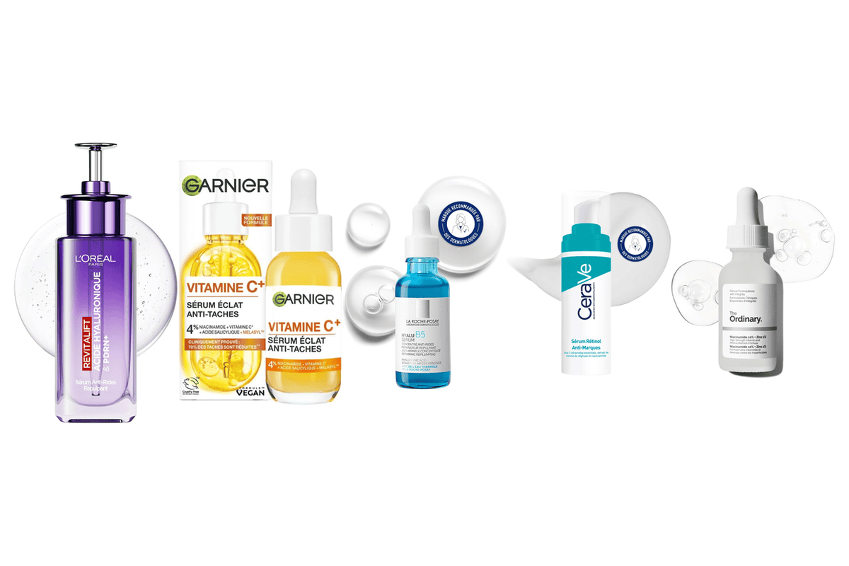 Meilleurs sérums visage L'Oréal Revitalift Garnier Vitamine C La Roche-Posay Hyalu B5 CeraVe Rétinol The Ordinary Niacinamide comparatif 2026