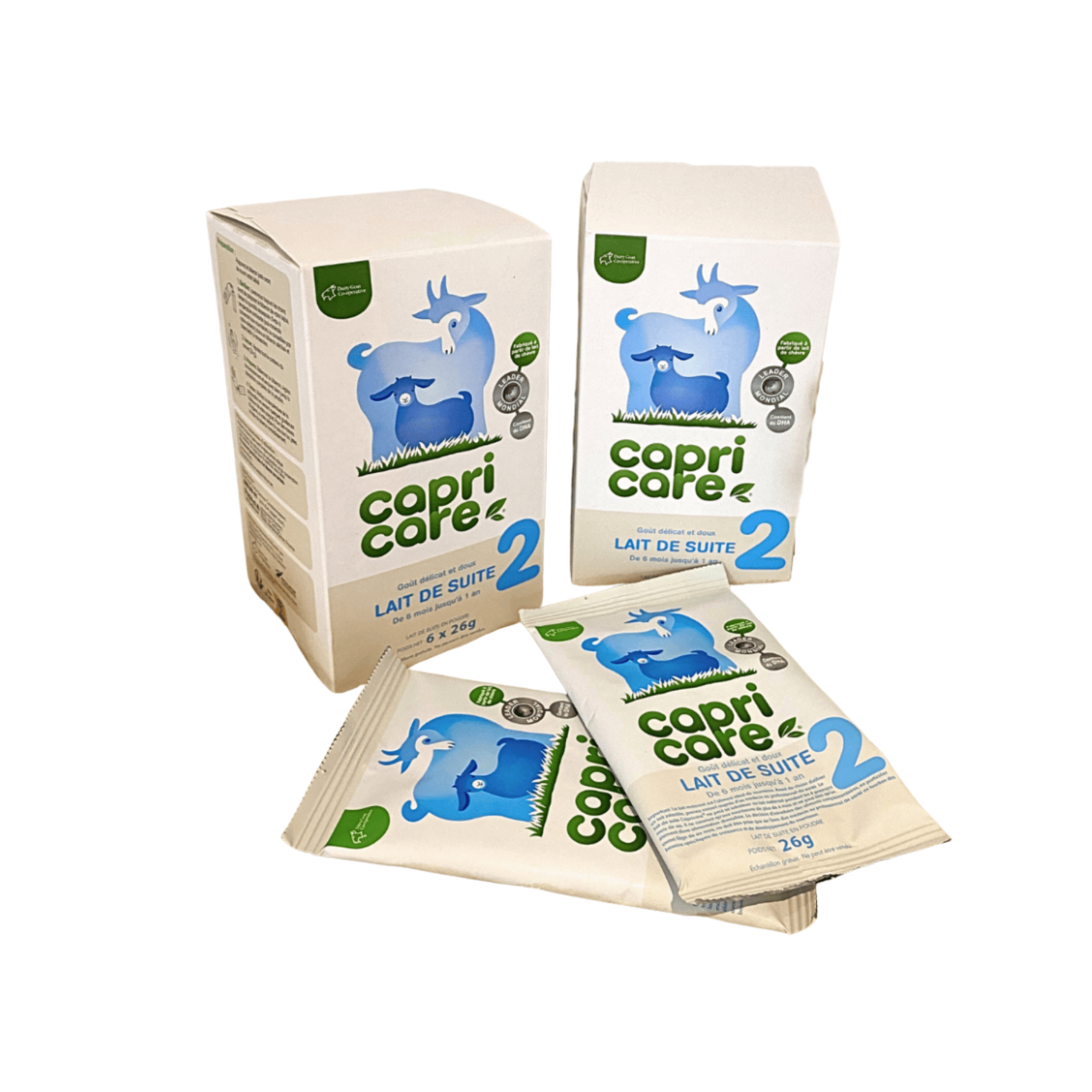 Boîtes et sachets d’échantillons Capricare lait de suite 2ᵉ âge