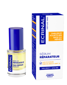 Flacon de sérum réparateur Ecrinal à capuchon bleu avec son étui
