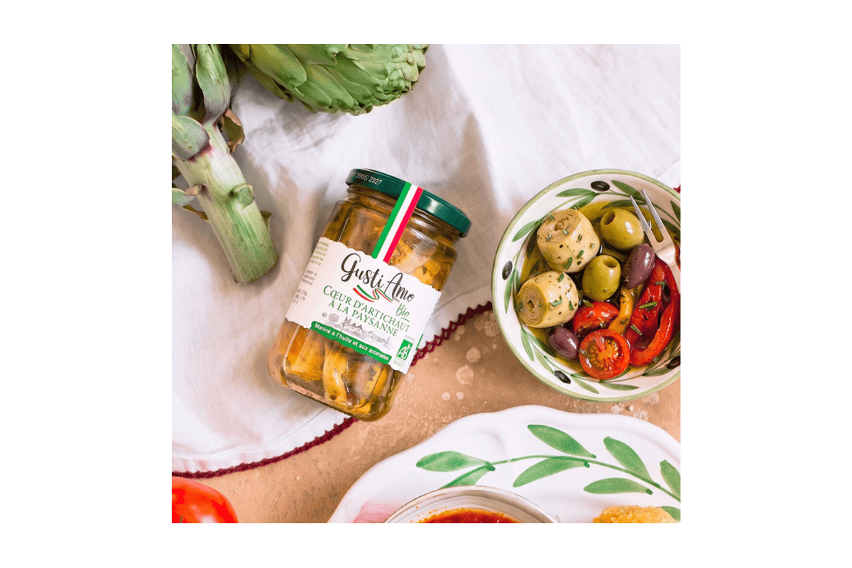 Test gratuit Gusti Amo Bio cœurs d'artichauts à la Paysanne bocal confit huile persil Pouilles Italie