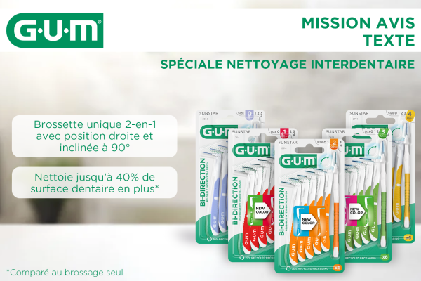 Brossettes interdentaires GUM BI-DIRECTION de plusieurs tailles présentées pour la Mission Avis
