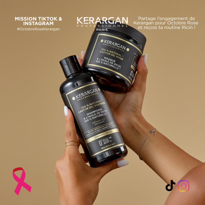 Mission KERARGAN Octobre Rose avec shampoing et masque à l'huile de ricin