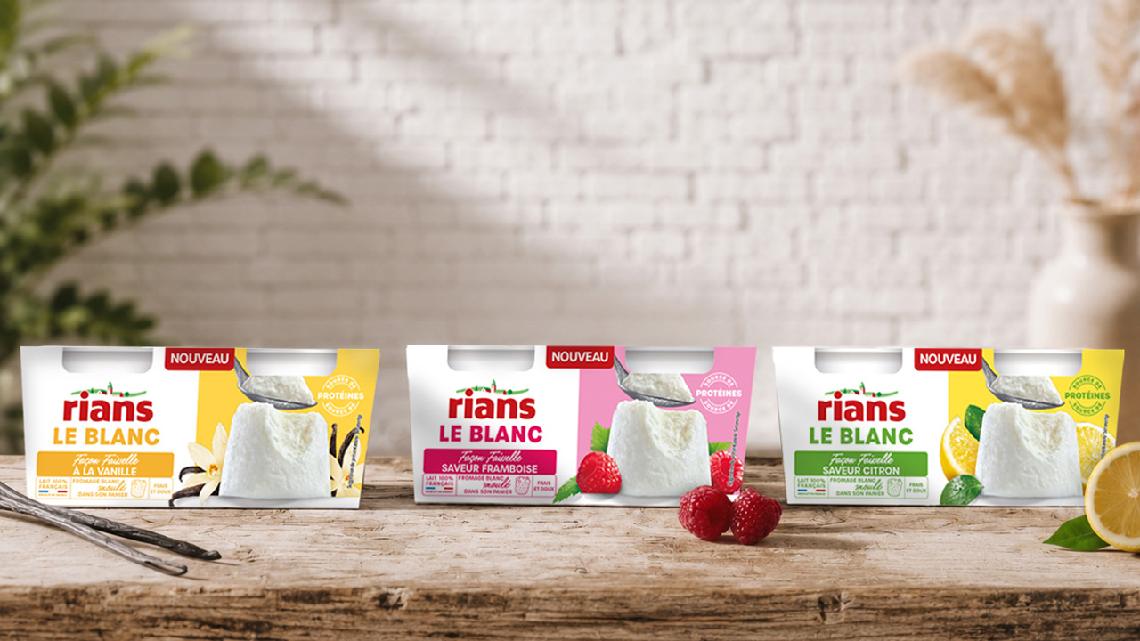 Fromages blancs Rians façon faisselle aux saveurs vanille, framboise et citron