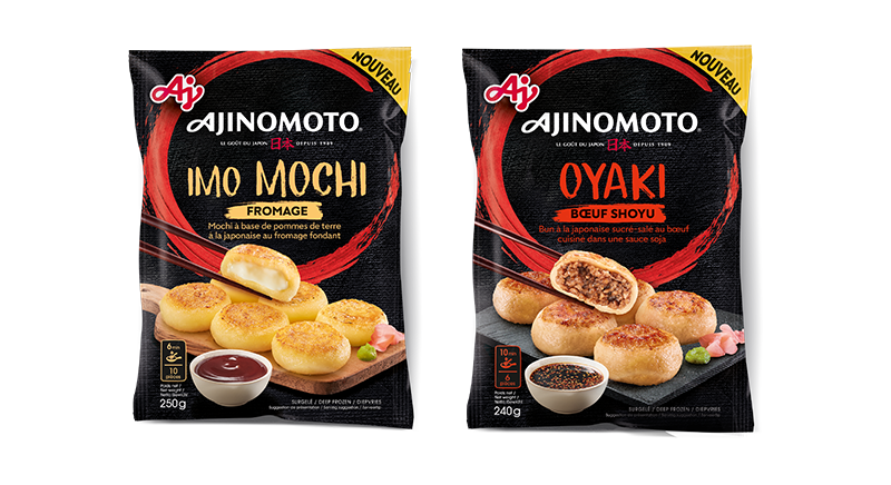 Paquets Ajinomoto Imo Mochi au fromage et Oyaki au bœuf
