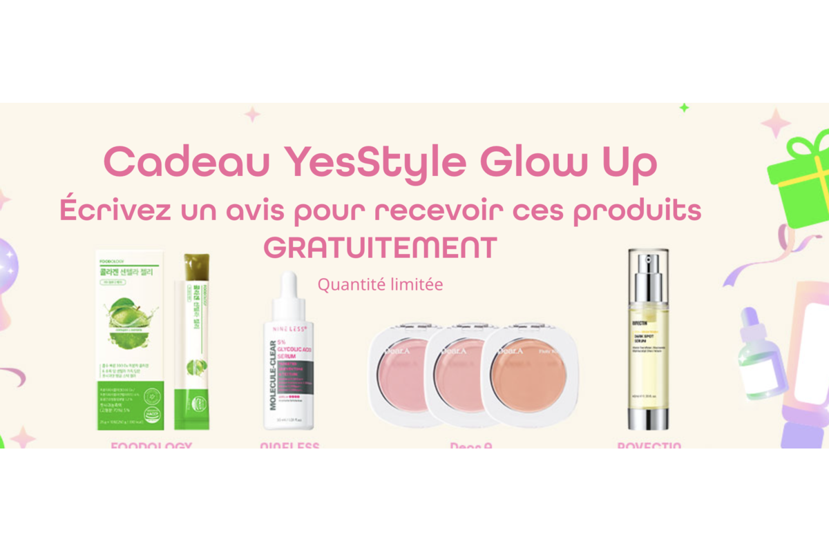 YesStyle Glow Up Giveaway test produit gratuit K-beauty soins coréens offerts contre avis 2026