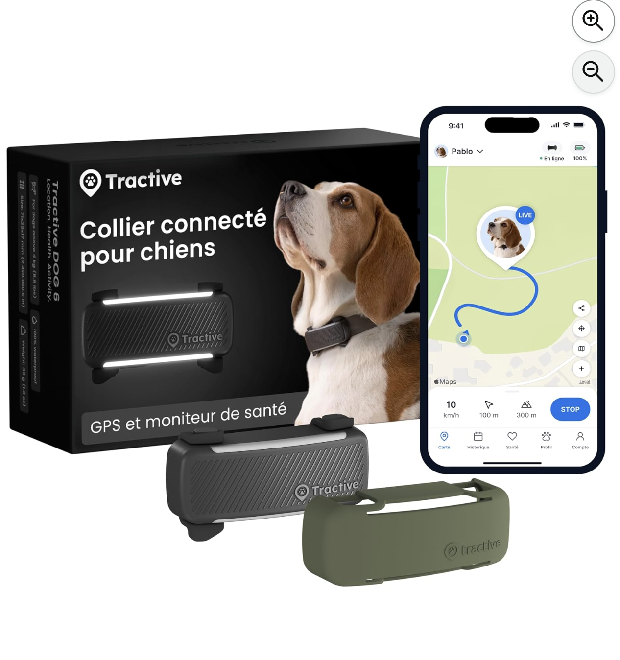 Tractive GPS chien collier connecte edition 2025 avec coque olive et application