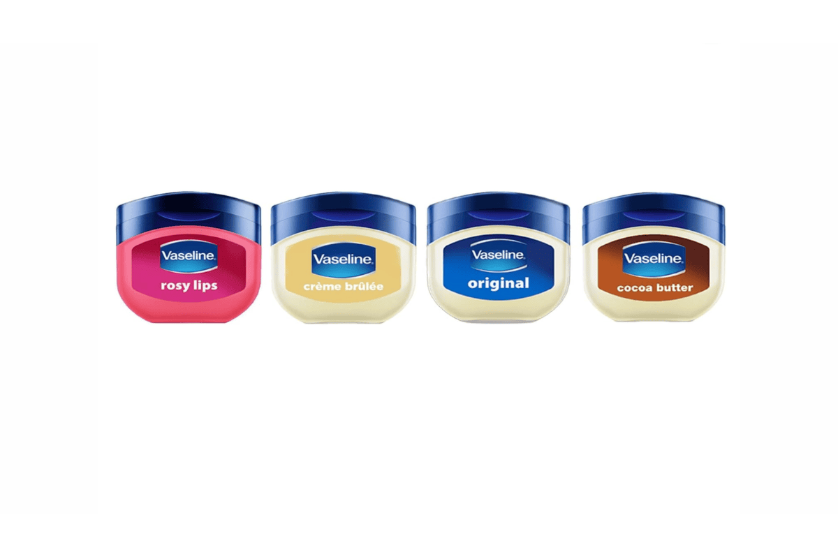 Vaseline baume lèvres 4 pots rosy lips crème brûlée original cocoa butter best-seller