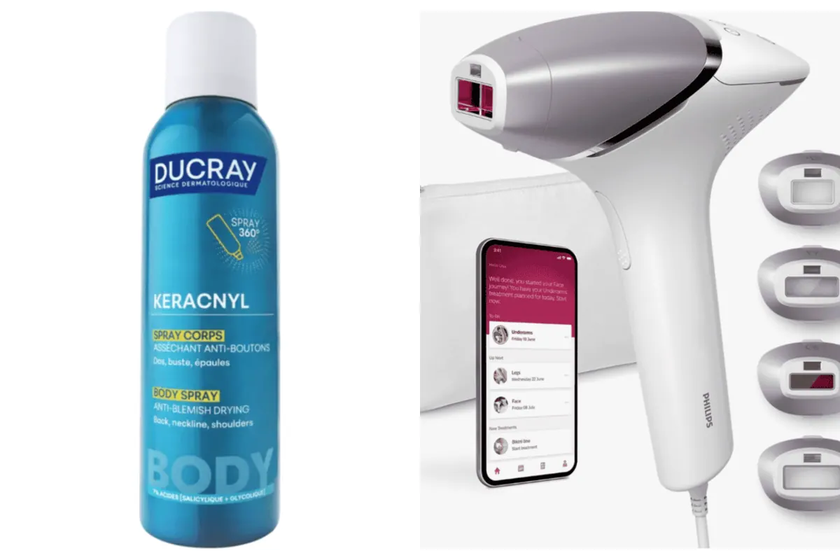 Deux produits testés via le Club Veepee : le spray corps anti-boutons Keracnyl de Ducray et l'épilateur Philips Lumea IPL 8000