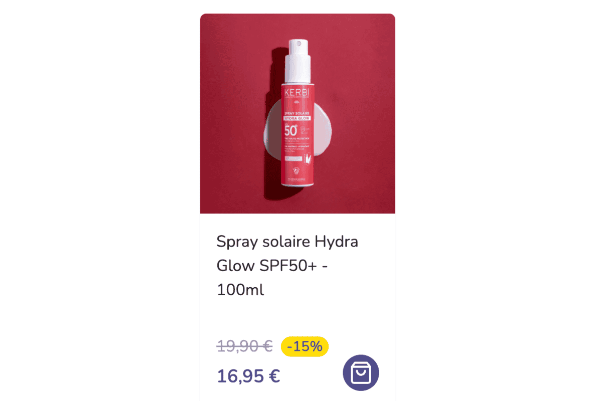 Kerbi Spray solaire Hydra Glow SPF50+ 100ml flacon blanc fond rouge fluide hydratant