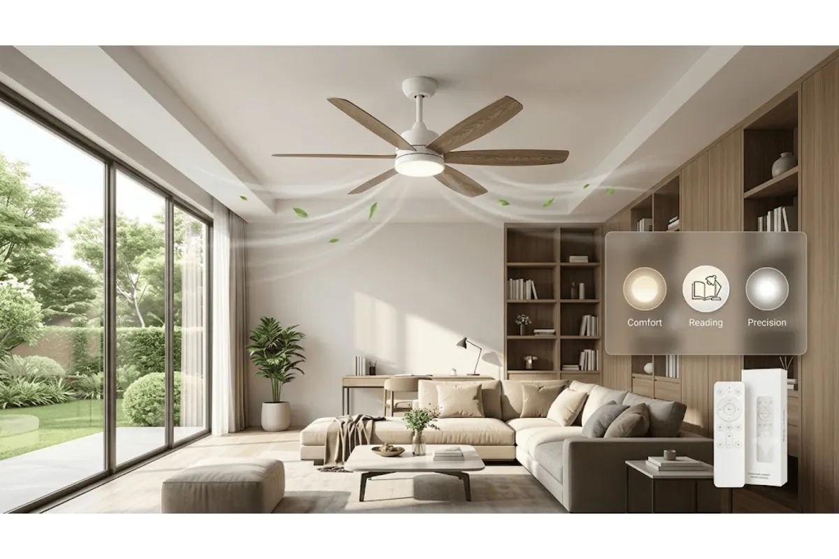 Ventilateur de plafond Coocheer 52 cm avec lumière LED, douille E27 et télécommande