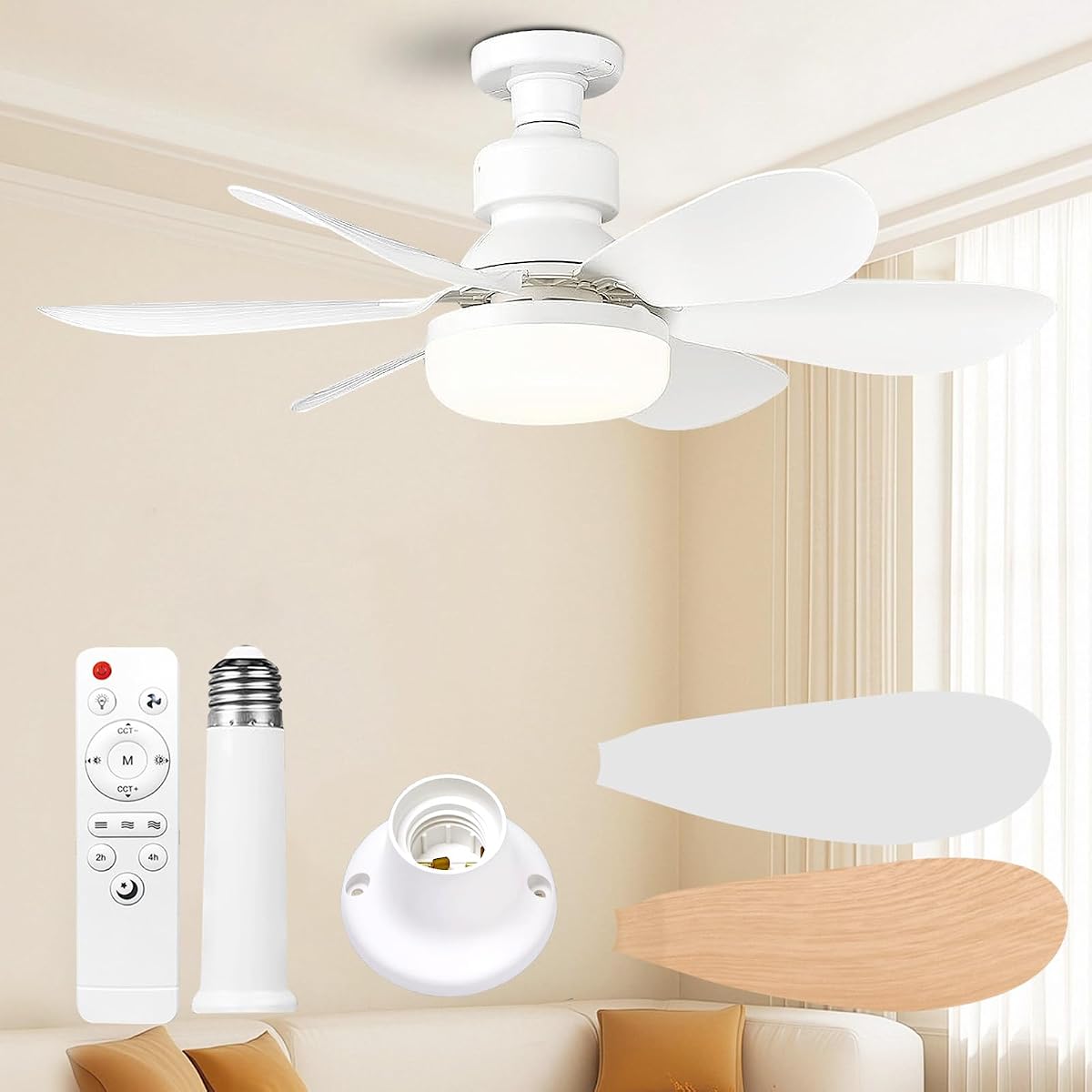 Ventilateur de plafond 52 cm avec lumière LED et télécommande
