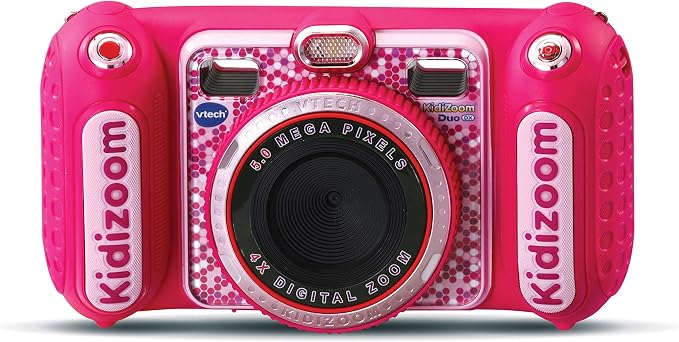 Appareil photo enfant VTech KidiZoom Duo DX rose vu de face avec ses deux poignées