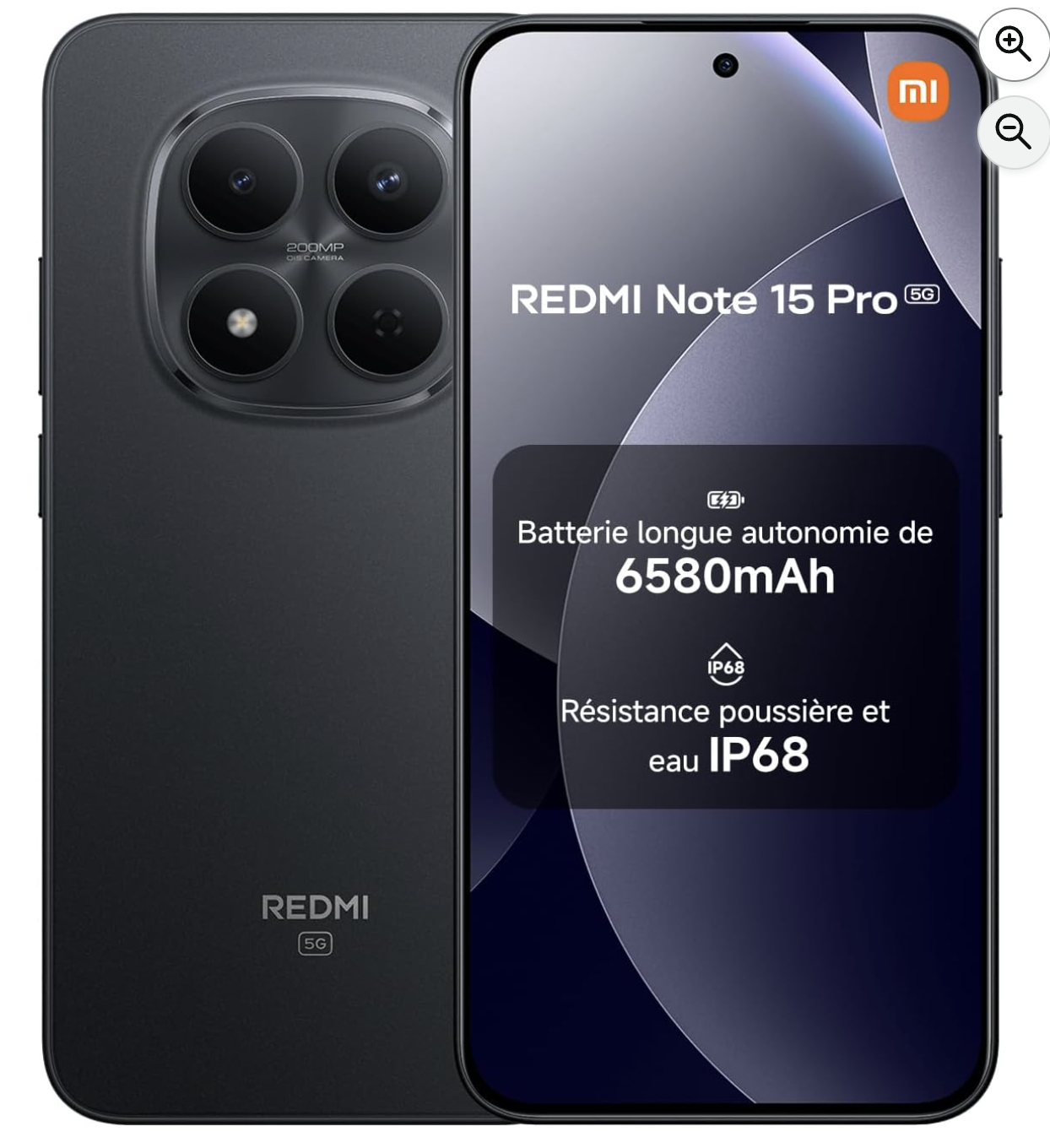Xiaomi Redmi Note 15 Pro 5G noir avec batterie 6580 mAh et certification IP68