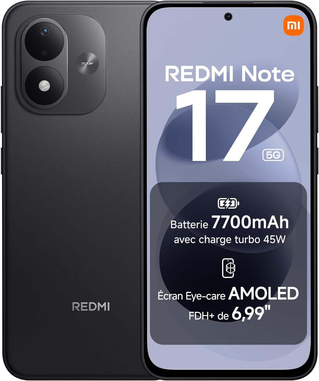 Xiaomi Redmi Note 17 5G noir avec 6 Go de RAM et 256 Go de stockage