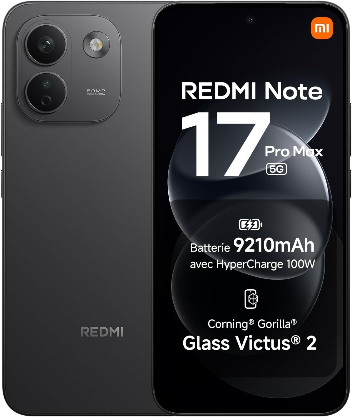 Redmi Note 17 Pro Max 5G noir avec 8 Go de RAM et 256 Go de stockage