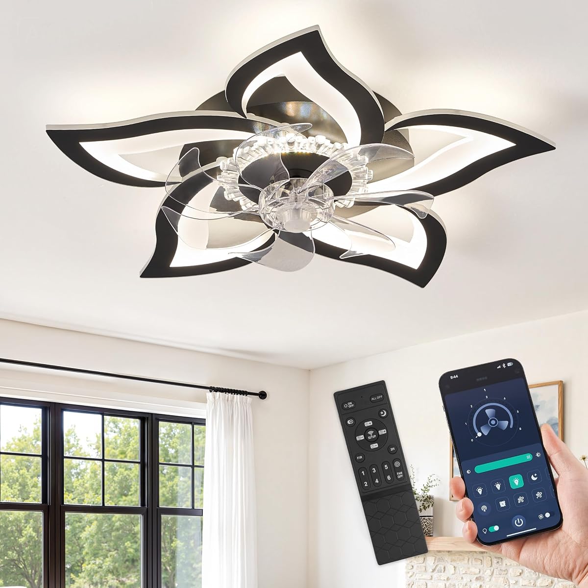 Ventilateur de plafond ZMISHIBO noir 69 cm avec lumière LED