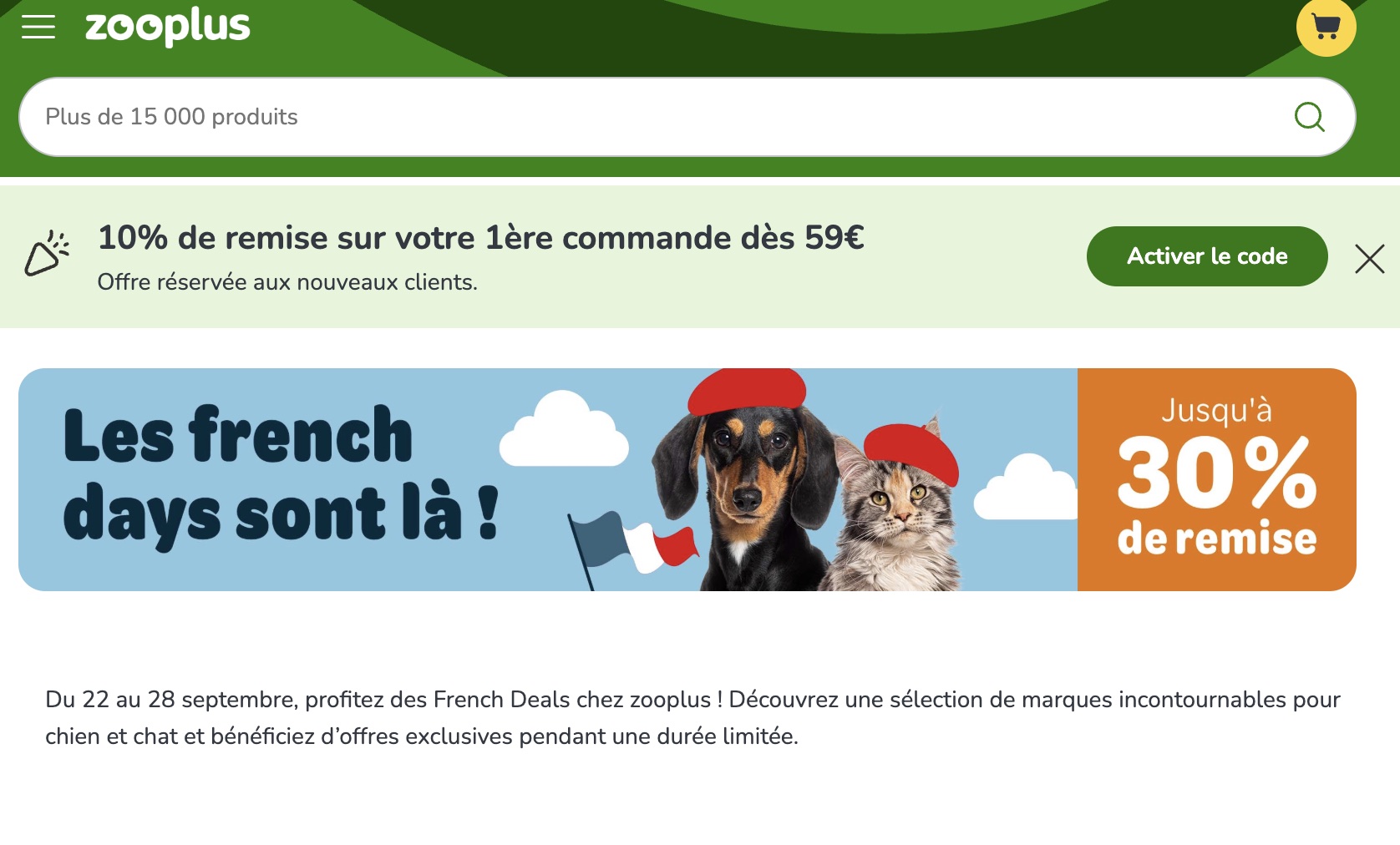 French Deals Zooplus du 22 au 28 septembre 2026 avec jusqu’à 30 pour cent de remise
