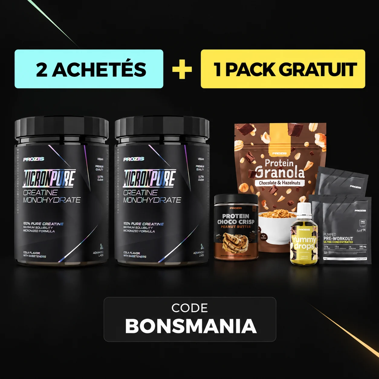 Prozis deux produits achetés et un pack gratuit avec le code BONSMANIA