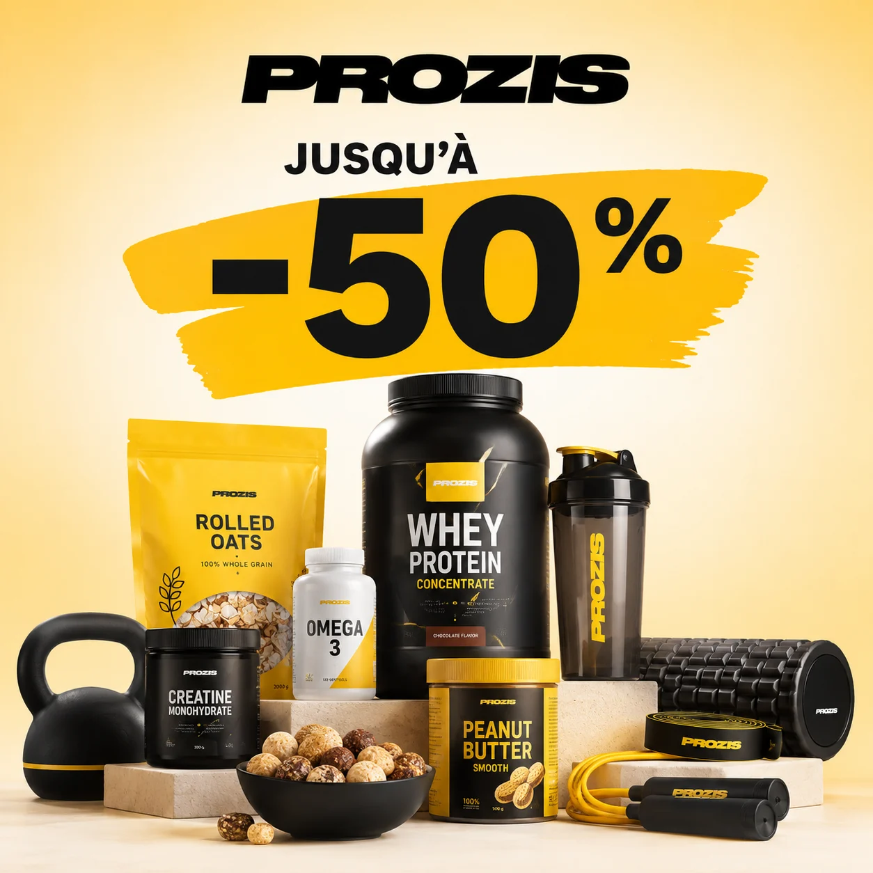 Prozis jusqu’à 50 % de réduction sur la nutrition sportive et les accessoires