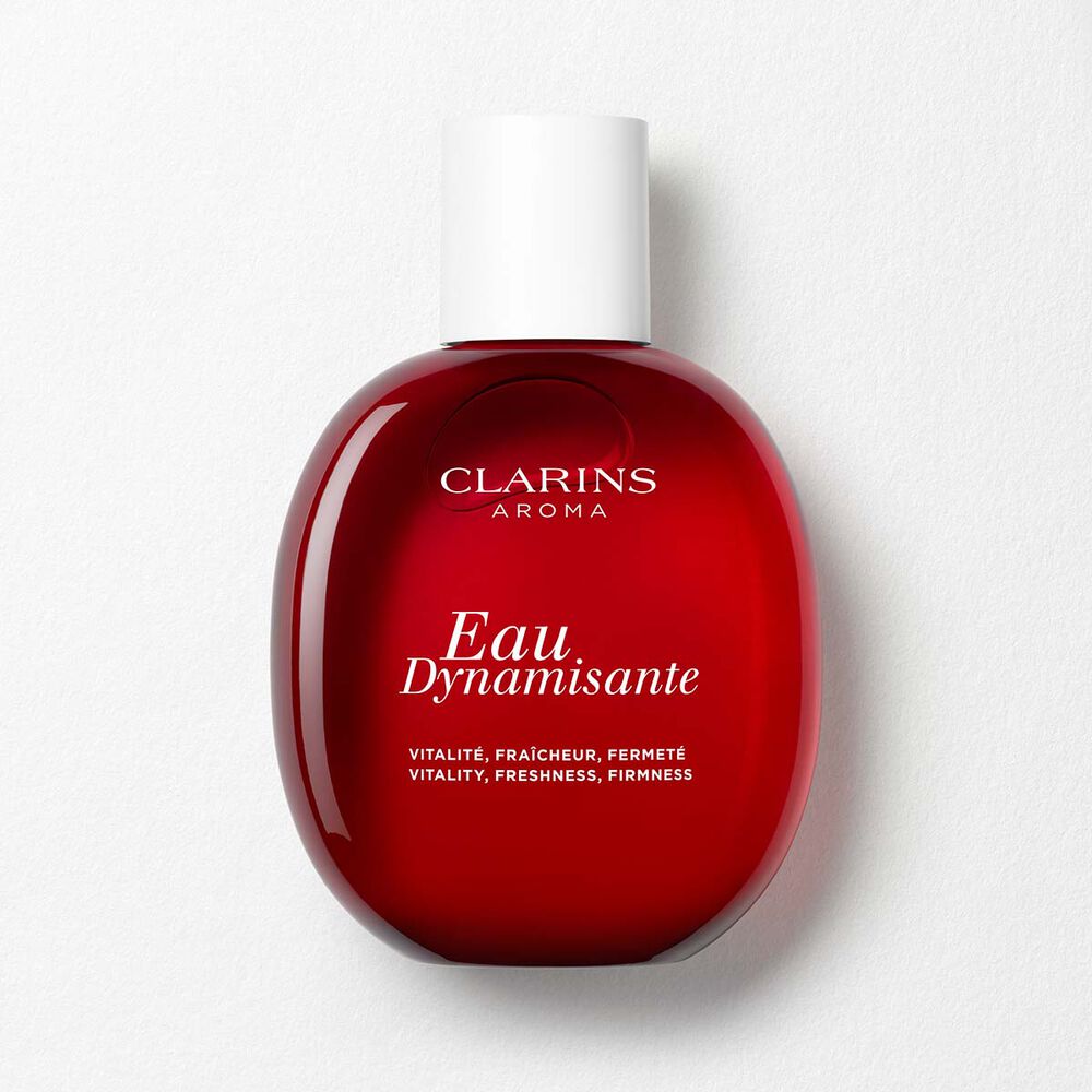 Flacon rouge Eau Dynamisante eau de soins de Clarins
