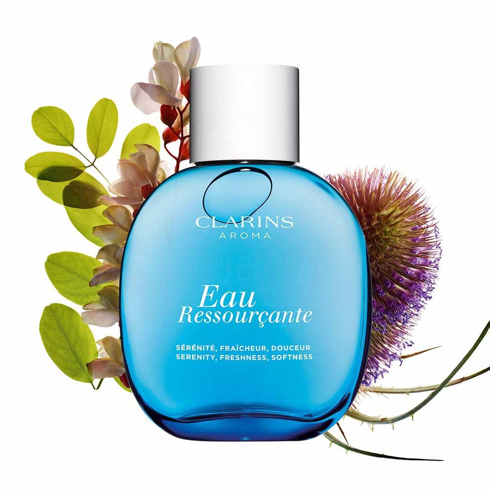 Flacon bleu Eau Ressourçante eau de soin de Clarins