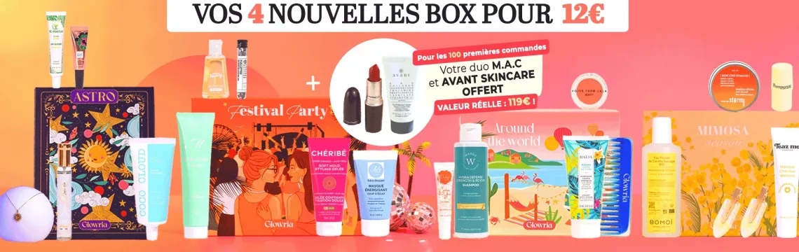 Glowria : 4 Box Beauté pour 12€ + Duo M.A.C & AVANT OFFERT