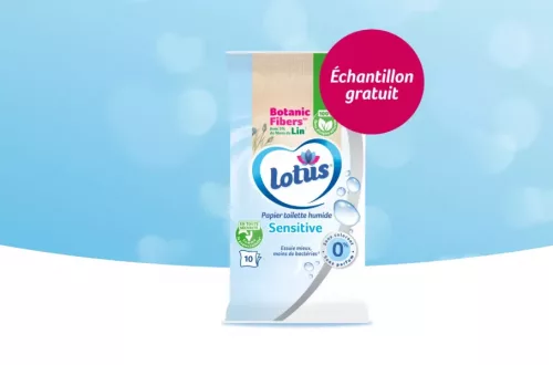Recevez un échantillon gratuit de papier toilette humide Lotus Sensitive !
