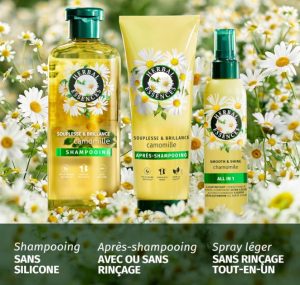 Routine Herbal Essences Camomille Souplesse & Brillance –12,60€ (‑30% sur Amazon)